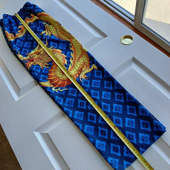 Blue Argyle Golden Dragon Graphic Print PJ Pants Large pajama bottoms trousers - Picture 11 of 13